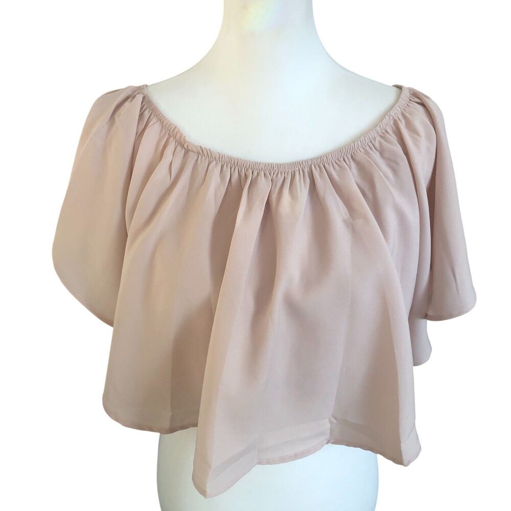 TCEC Women's Short Sleeve Romantic‎ Feminine Blush Pink Summer Ruffle Crop Top M